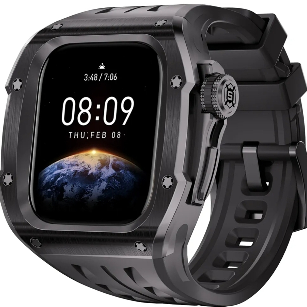 316L Stainless Steel RM Bezel Mod Kit Case & 2 Straps For Apple Watch 10 46mm